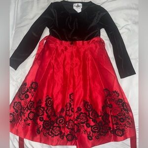 Rare Editions Little Girls Holiday long sleeve Black Velvet Red Dress size 5